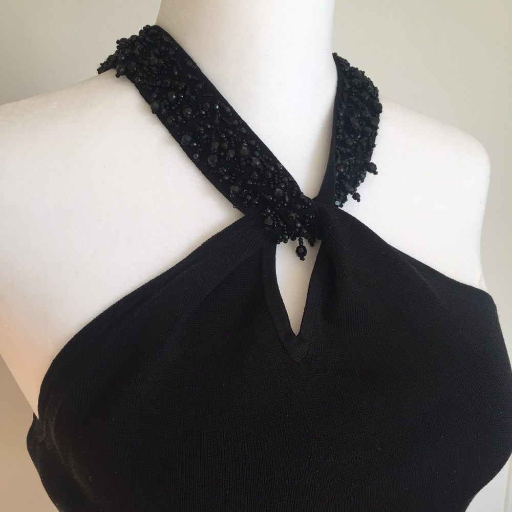 Ann Taylor Knit halter with beaded ribbon tie